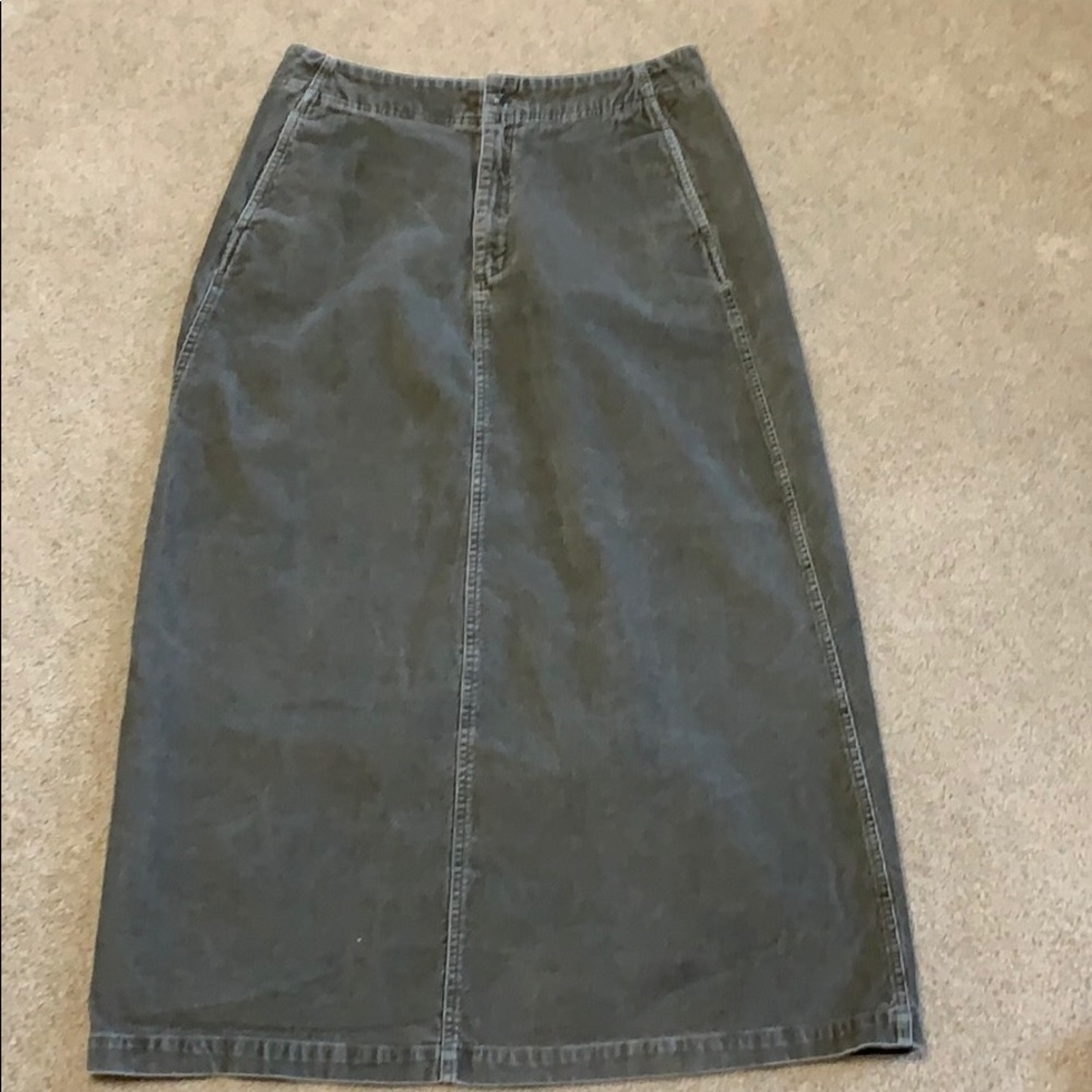 Women’s olive ankle length corduroy skirt